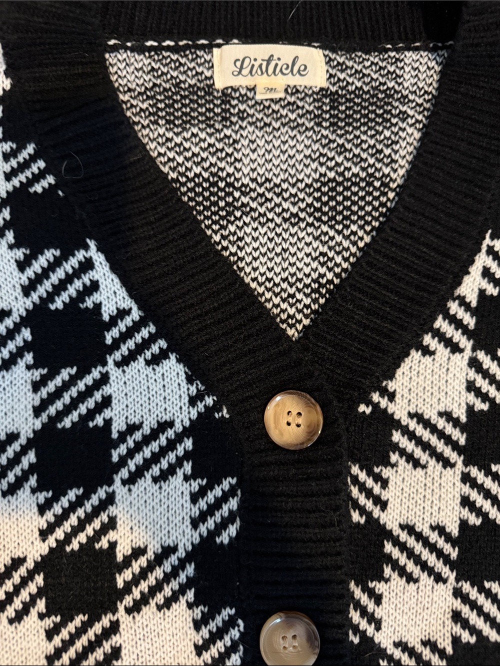 Listicle Black & White Houndstooth Button Cardigan & skirt set - Picture 4 of 4